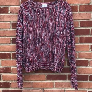 Purely Australian Coogi Style knit Sweater, Red , Black and White pattern, Med